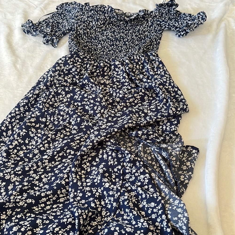 Blue long cute flower dress